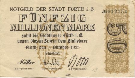 Fürth - Stadt - 1.10.1923 - 50 Millionen Mark 