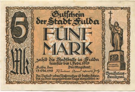 Fulda - Stadt - 17.10.1918 - 1.2.1919 - 5 Mark 
