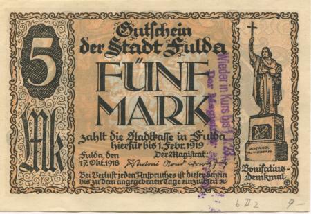 Fulda - Stadt - - 1.1.1923 - 5 Mark 