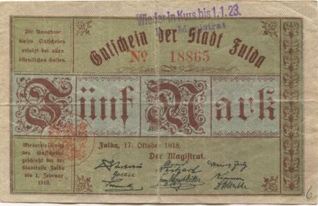 Fulda - Stadt - - 1.1.1923 - 5 Mark 