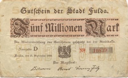 Fulda - Stadt - 15.9.1923 - 5 Millionen Mark 