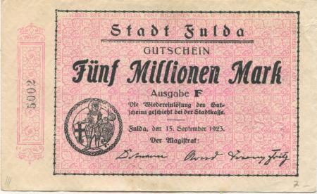 Fulda - Stadt - 15.9.1923 - 5 Millionen Mark 