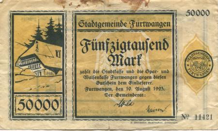 Furtwangen - Stadt - 10.8.1923 - 50000 Mark 