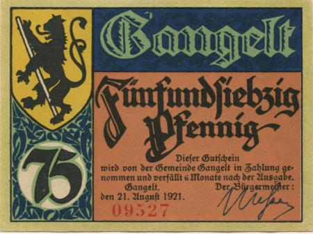 Gangelt - Gemeinde - 21.8.1921 - 75 Pfennig 