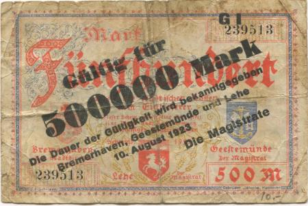Geestemünde (heute: Bremerhaven) - Stadt - 10.8.1923 - 500000 Mark 