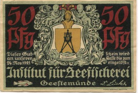 Geestemünde (heute: Bremerhaven) -Institut für Seefischerei - - 24.11.1921 - 50 Pfennig 