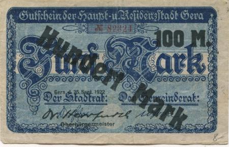 Gera - Stadt - 25.9.1922 - 8.11.1922 - 100 Mark 