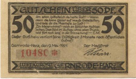 Gernrode (heute: Quedlinburg) - Stadt - 9.5.1921 - 50 Pfennig 