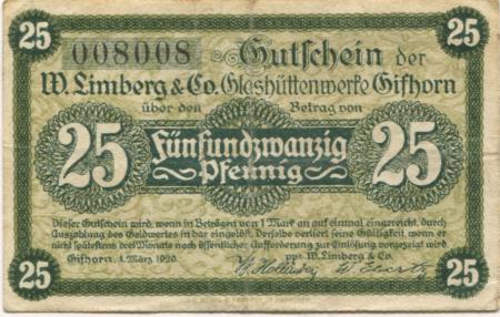 Gifhorn - Limberg, W., & Co, Glasfabrik - 1.3.1920 - 25 Pfennig 
