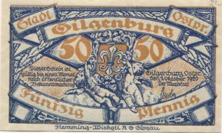 Gilgenburg (heute: PL-Dabrowno) - 1.10.1920 - 50 Pfennig 