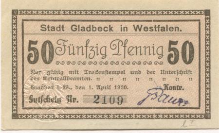 Gladbeck - Gemeinde - 1.4.1920 - 50 Pfennig 