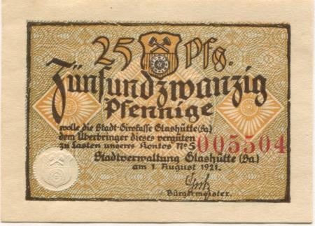 Glashütte - Stadt - 1.8.1921 - 25 Pfennig 