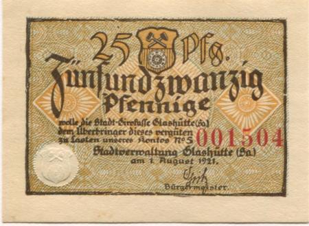 Glashütte - Stadt - 1.8.1921 - 25 Pfennig 