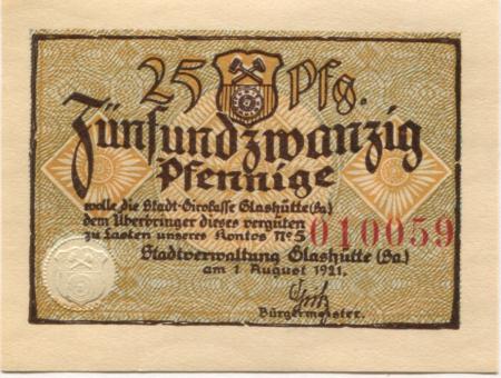 Glashütte - Stadt - 1.8.1921 - 25 Pfennig 