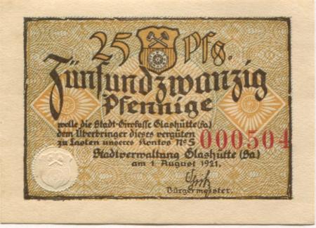 Glashütte - Stadt - 1.8.1921 - 25 Pfennig 