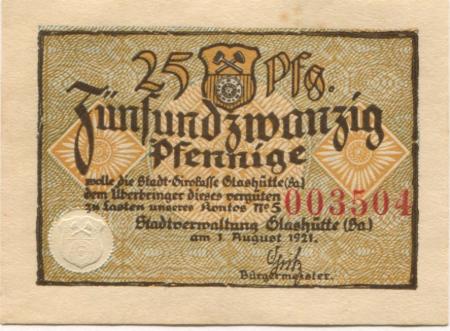 Glashütte - Stadt - 1.8.1921 - 25 Pfennig 