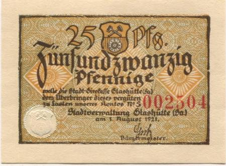 Glashütte - Stadt - 1.8.1921 - 25 Pfennig 