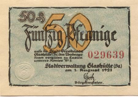 Glashütte - Stadt - 1.8.1921 - 50 Pfennig 