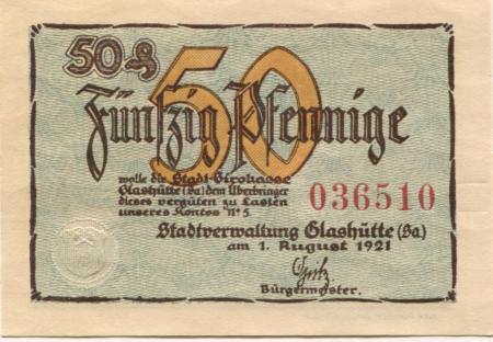Glashütte - Stadt - 1.8.1921 - 50 Pfennig 
