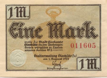 Glashütte - Stadt - 1.8.1921 - 1 Mark 