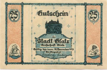 Glatz (heute: PL-Klodzko) - Stadt - - 31.12.1921 - 25 Pfennig 