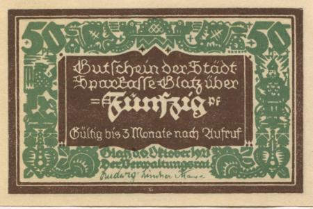 Glatz (heute: PL-Klodzko) - Stadt-Sparkasse - 6.10.1921 - 50 Pfennig 