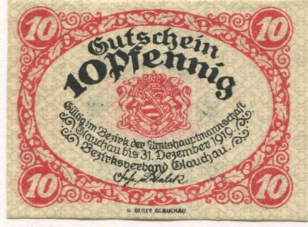 Glauchau - Amtshauptmannschaft - 1918 - 31.12.1919 - 10 Pfennig 