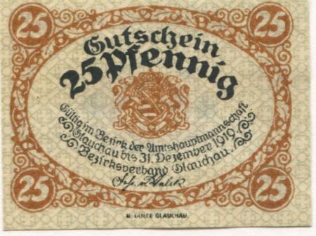 Glauchau - Amtshauptmannschaft - 1918 - 31.12.1919 - 25 Pfennig 