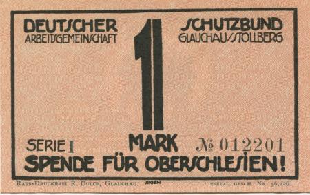Glauchau - Deutscher Schutzbund, Arbeitsgemeinschaft Glauchau und Stollberg - -- - 1 Mark 
