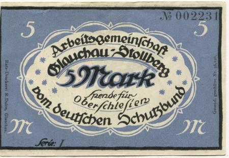 Glauchau - Deutscher Schutzbund, Arbeitsgemeinschaft Glauchau und Stollberg - -- - 5 Mark 
