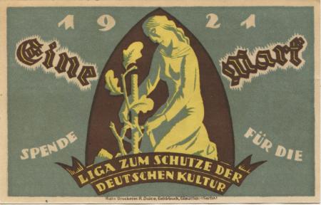 Glauchau - Liga zum Schutze der deutschen Kultur, Landesgruppe Sachsen - 1921 - 1 Mark 