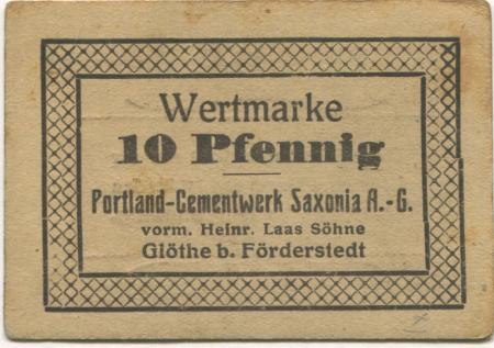 Glöthe (heute: Stassfurt) - Portland-Cementwerk Saxonia AG, vormals Heinrich Lass Söhne - -- - 10 Pfennig 