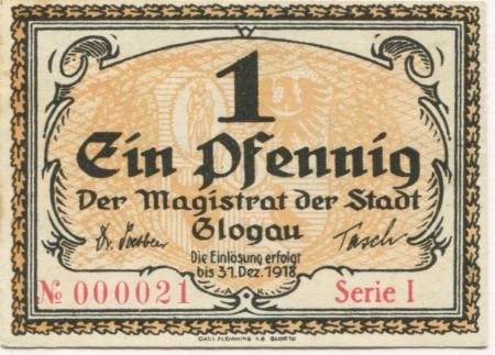 Glogau (heute: PL-Glogow) - Stadt - - 31.12.1918 - 1 Pfennig 