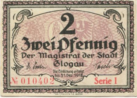 Glogau (heute: PL-Glogow) - Stadt - - 31.12.1918 - 2 Pfennig 