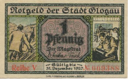 Glogau (heute: PL-Glogow) - Stadt - - 31.12.1920 - 1 Pfennig 