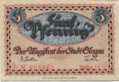 Glogau (heute: PL-Glogow) - Stadt - - 31.12.1920 - 5 Pfennig 