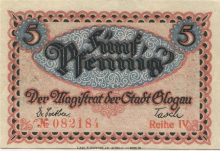 Glogau (heute: PL-Glogow) - Stadt - - 31.12.1920 - 5 Pfennig 
