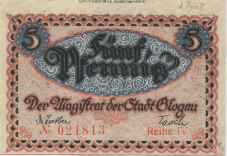 Glogau (heute: PL-Glogow) - Stadt - - 31.12.1920 - 5 Pfennig 
