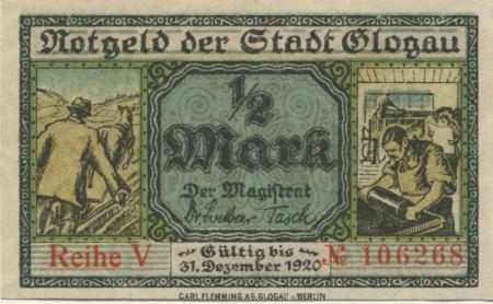 Glogau (heute: PL-Glogow) - Stadt - - 31.12.1920 - 1/2 Mark 