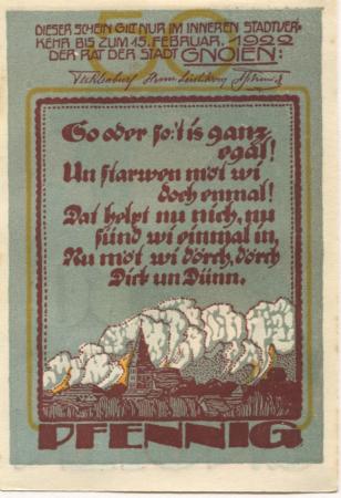 Gnoien - Stadt - - 15.2.1922 - 50 Pfennig 