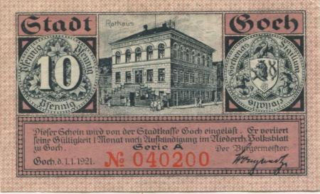 Goch - Stadt - 1.1.1921 - 10 Pfennig 