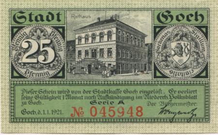 Goch - Stadt - 1.1.1921 - 25 Pfennig 