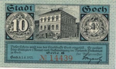 Goch - Stadt - 1.6.1921 - 10 Pfennig 