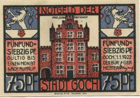 Goch - Stadt - 1.1.1922 - 75 Pfennig 