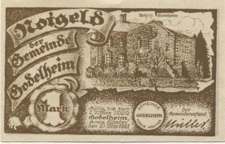 Godelheim (heute: Höxter) - Gemeinde - 10.5.1921 - 1.3.1922 - 1 Mark 