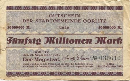 Görlitz - Stadt - 21.9.1923 - 50 Millionen Mark 