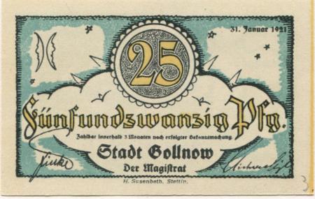 Gollnow (heute: PL-Goleniow) - Stadt - 31.1.1921 - 25 Pfennig 