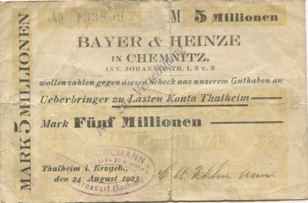 Gornsdorf - Uhlmann, C. A., Strumpf-Export - 24.8.1923 - 5 Millionen Mark 