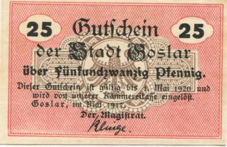 Goslar - Stadt - Mai 1917 - 1.5.1920 - 25 Pfennig 