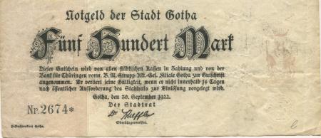 Gotha - Stadt - 30.9.1922 - 500 Mark 